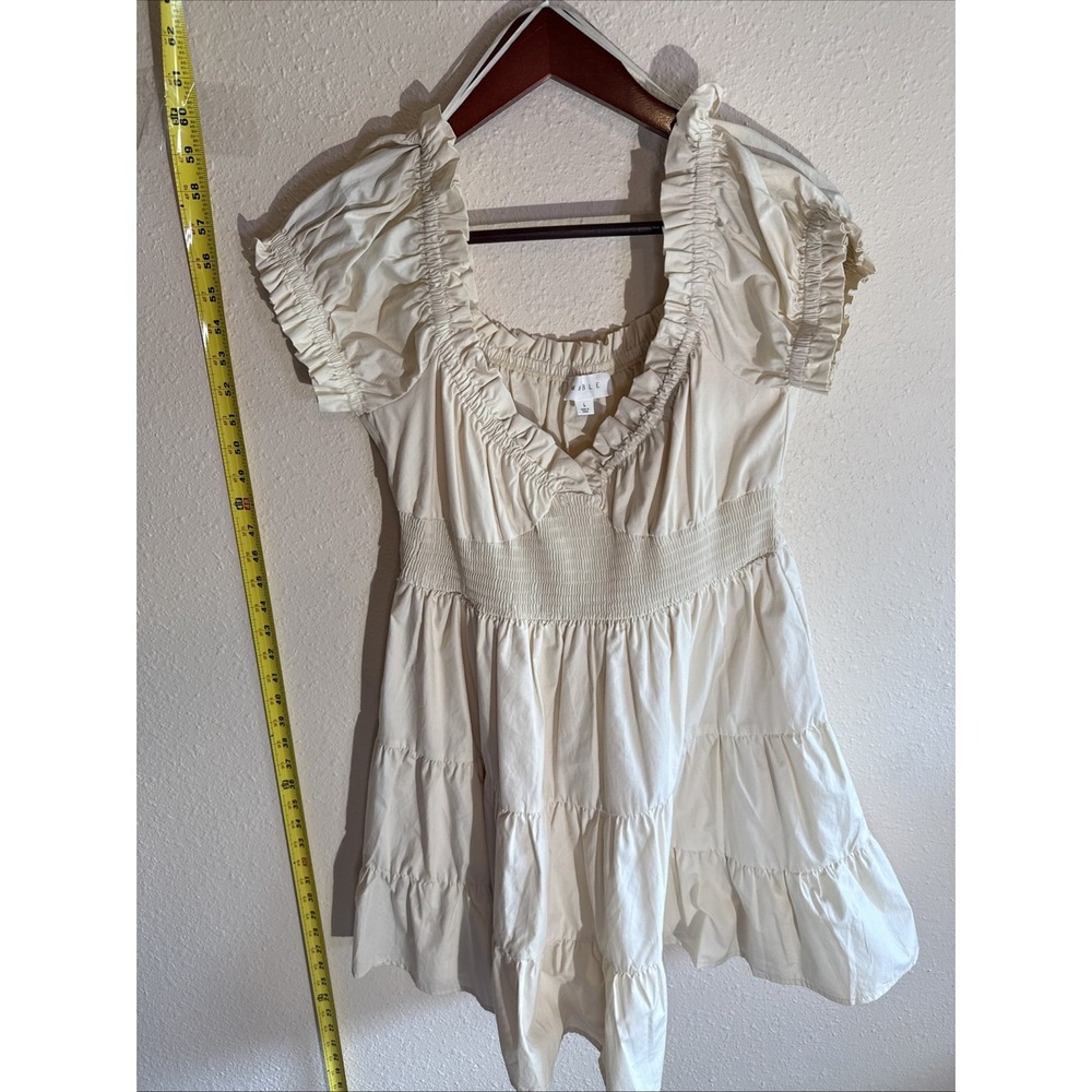 Mabel Sandstone 100% Cotton Size L Mini Layered Babydoll Dress Soft Romantic